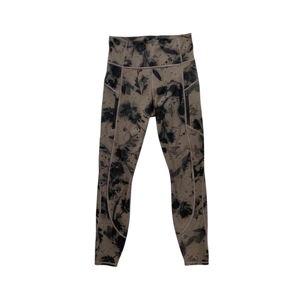 Athleta Leggings Womens S Small Gray Black Rainier Reflective Floral Crop Ankle